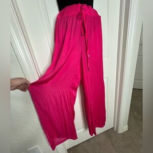 Pink silky flowy boho wide leg pants